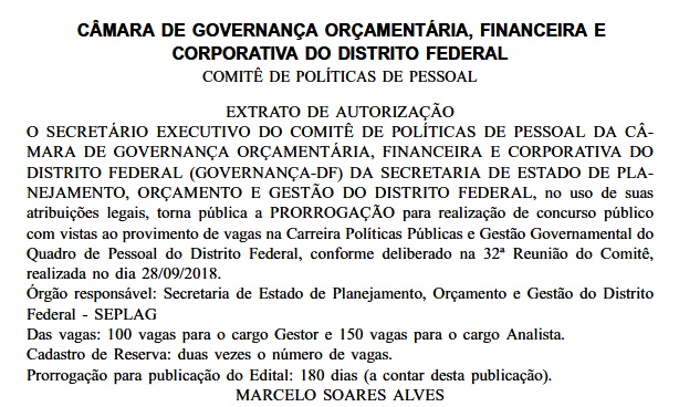 Seplag/DF prorroga lançamento de edital com 750 vagas para 2019 - Concursos